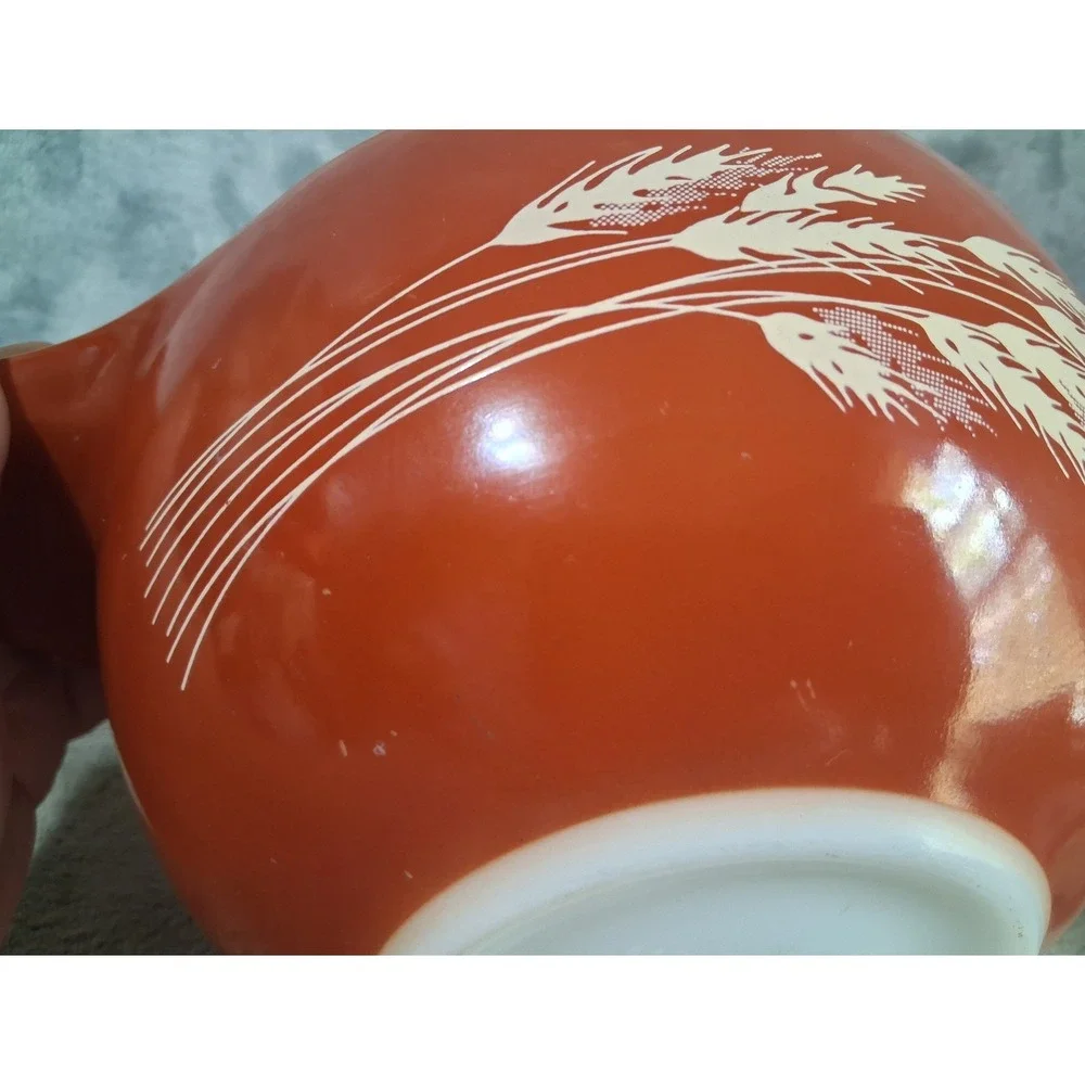 Vintage Pyrex Autumn Harvest 442 Cinderella Mixing Bowl 1.5 QT Orange Wheat MCM